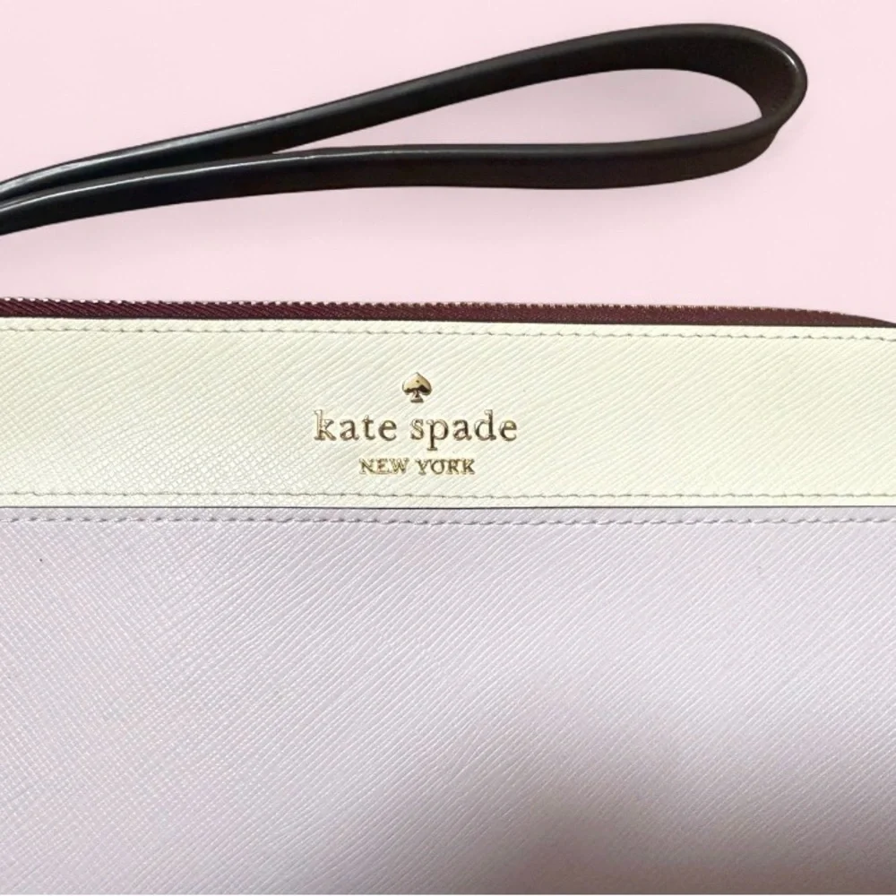Kate Spade Colorblock Wristlet Wallet Cream Pastel Purple Burgundy Zip Clutch